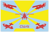 Thumbnail for Personalized Airplane Placemat - Retro II - Airplanes 2 - Light Blue Background with Cherry Red Planes -  View