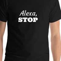 Thumbnail for Alexa, Stop T-Shirt - Black - Shirt Close-Up View