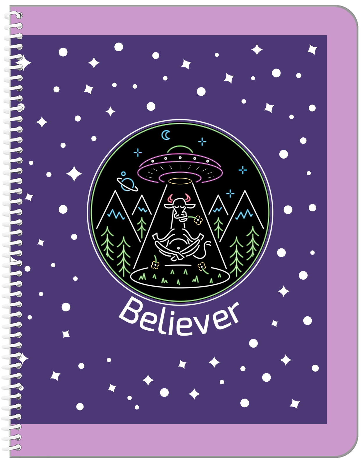 Personalized Aliens / UFO Notebook - Cow - Front View