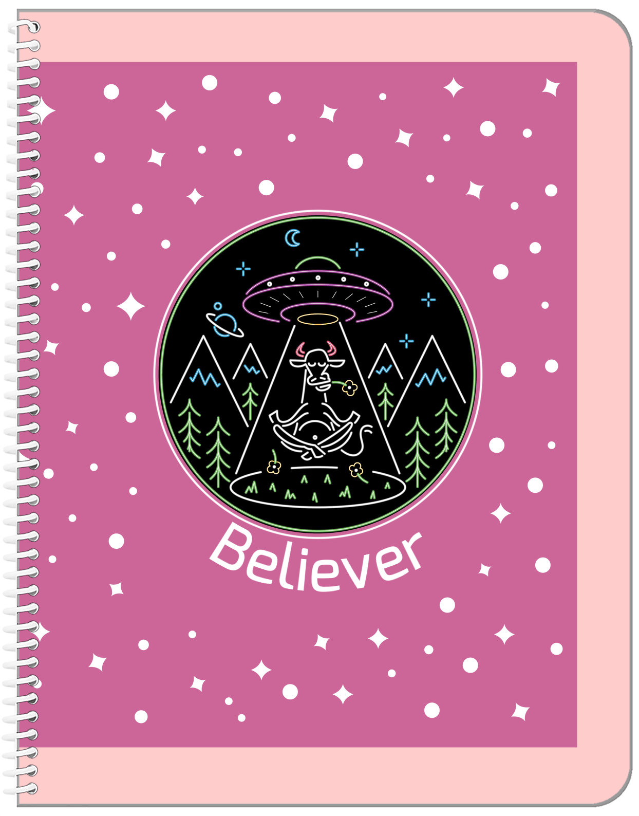 Personalized Aliens / UFO Notebook - Cow - Front View