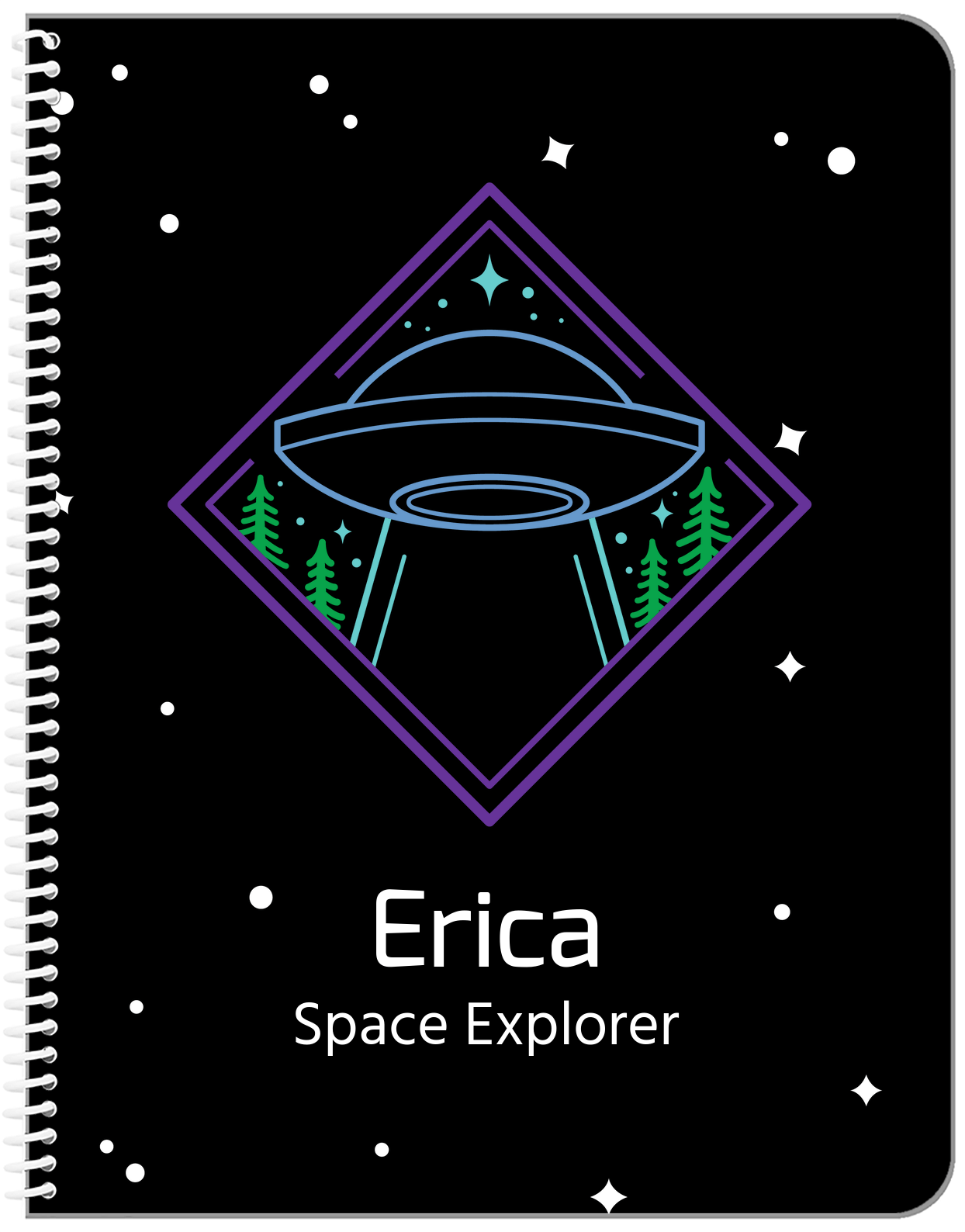 Personalized Aliens / UFO Notebook - Forest - Front View