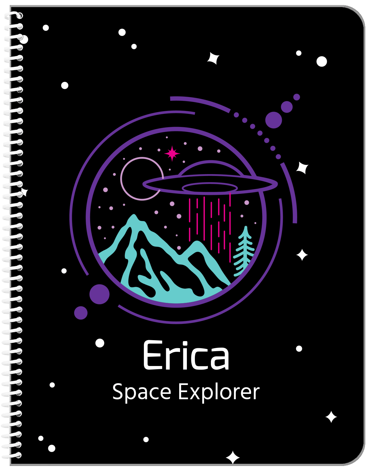 Personalized Aliens / UFO Notebook - Night Sky - Front View