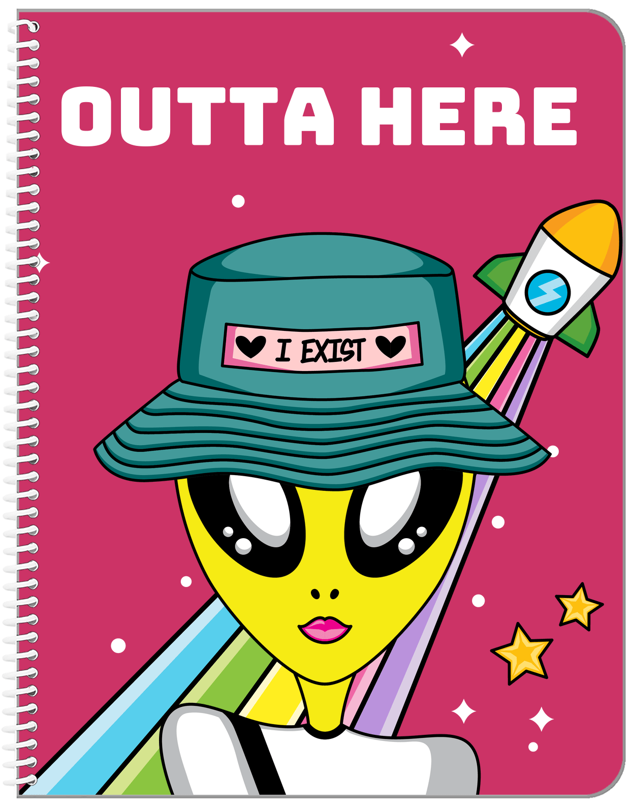 Personalized Aliens / UFO Notebook - Outta Here - Front View