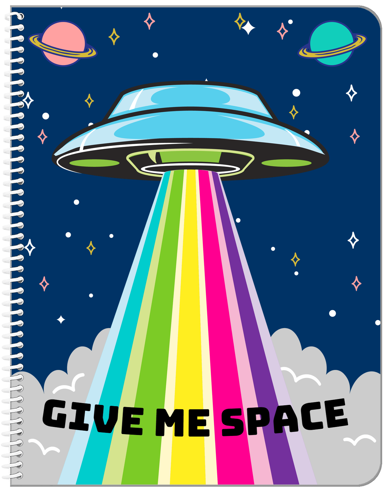 Personalized Aliens / UFO Notebook - Give Me Space - Front View