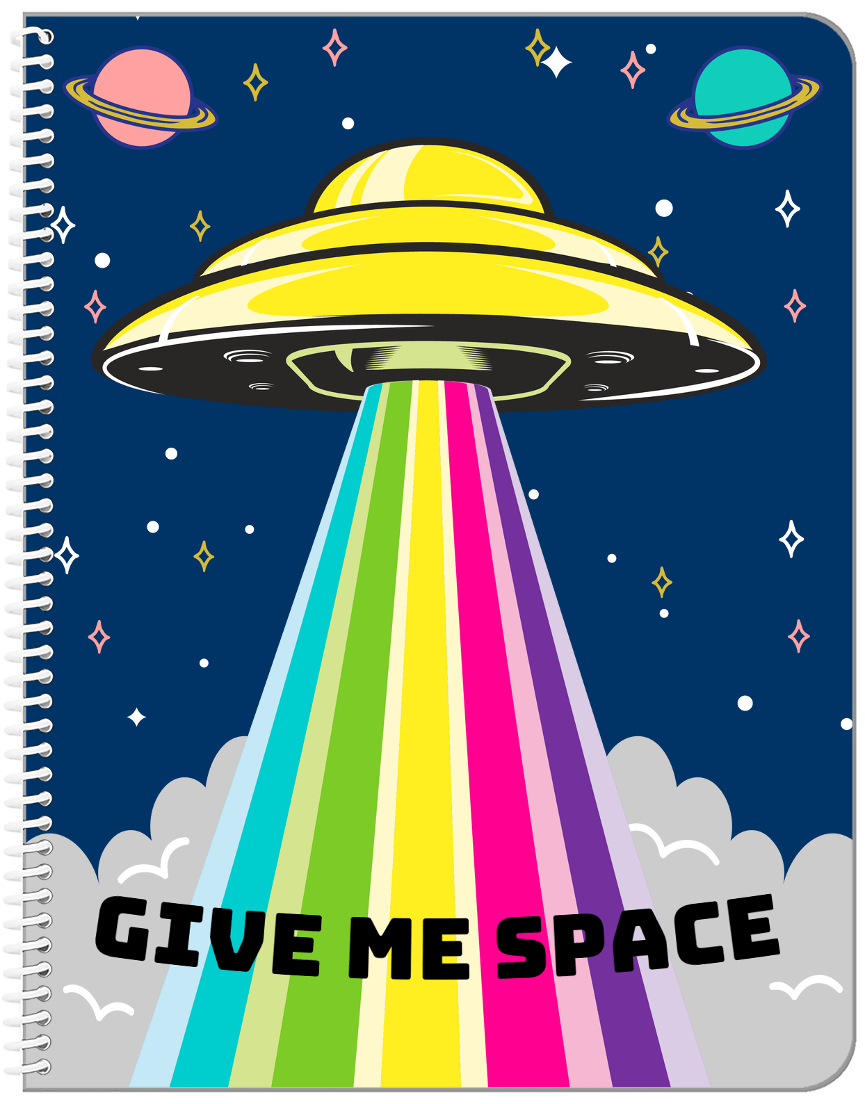 Personalized Aliens / UFO Notebook - Give Me Space - Front View