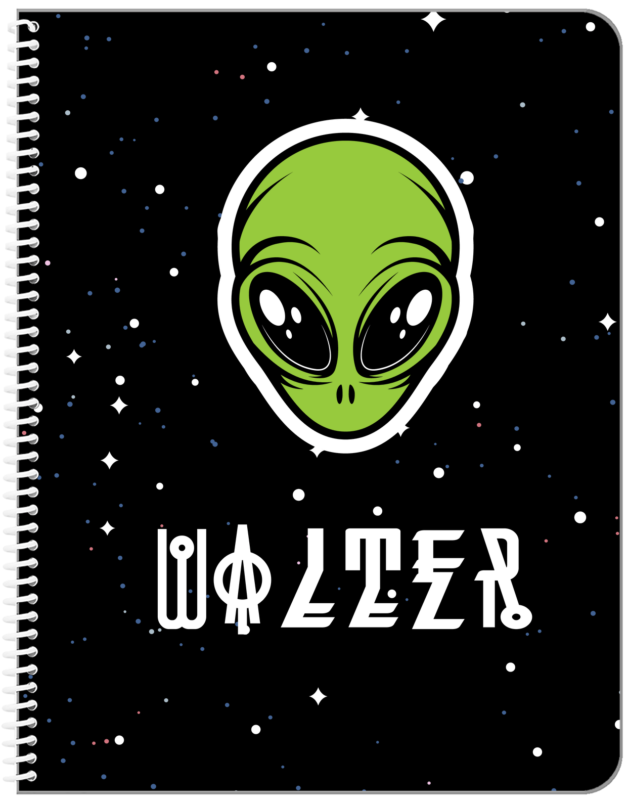 Personalized Aliens / UFO Notebook - Black Background - Front View