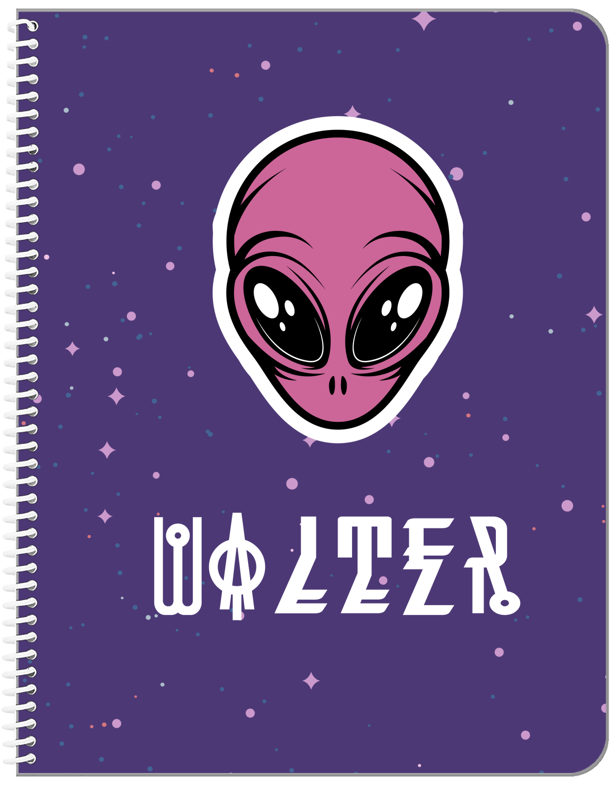 Personalized Aliens / UFO Notebook - Purple Background - Front View