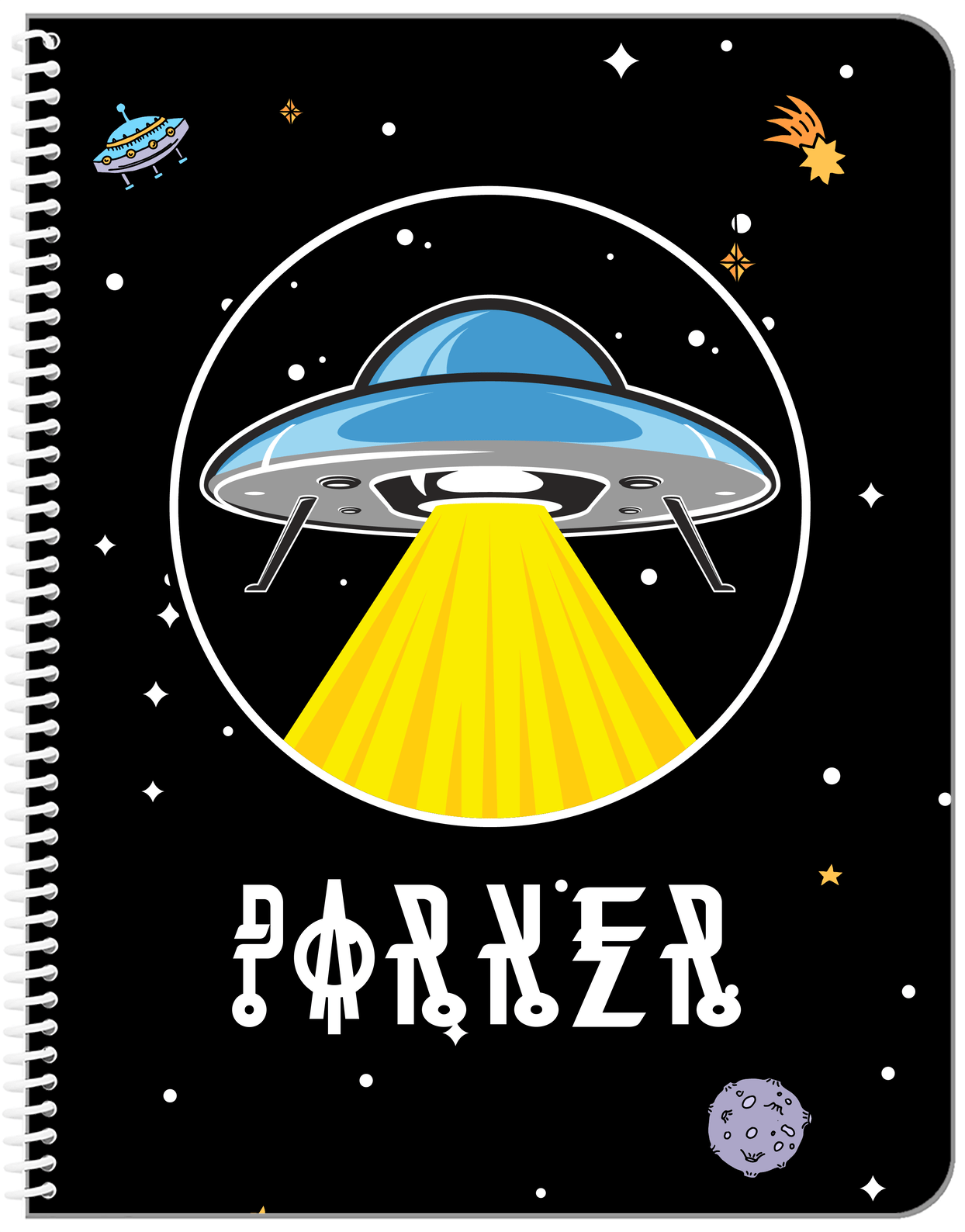 Aliens / UFO Notebook - Black Background - Front View