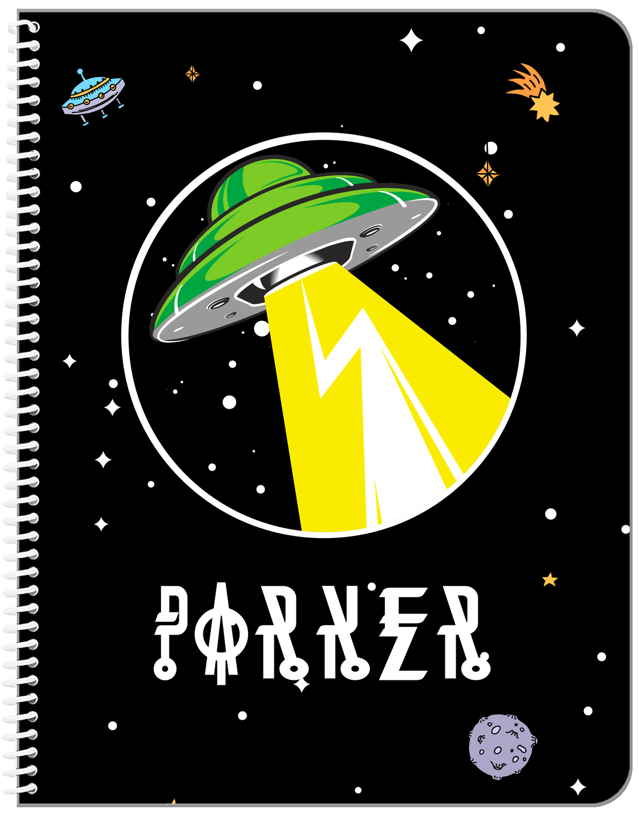 Aliens / UFO Notebook - Black Background - Front View