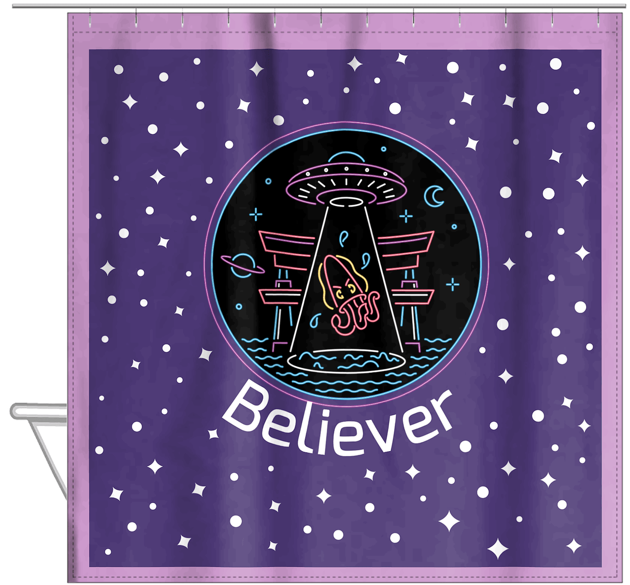 Personalized Aliens / UFO Shower Curtain - Squid - Hanging View