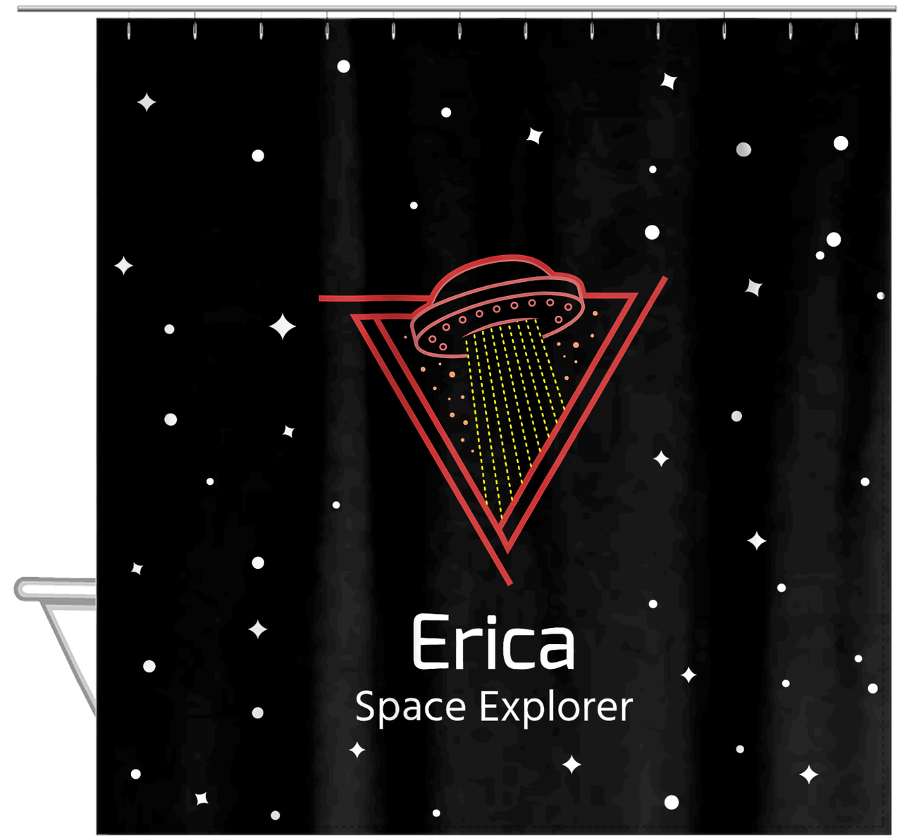 Personalized Aliens / UFO Shower Curtain - Stars - Hanging View