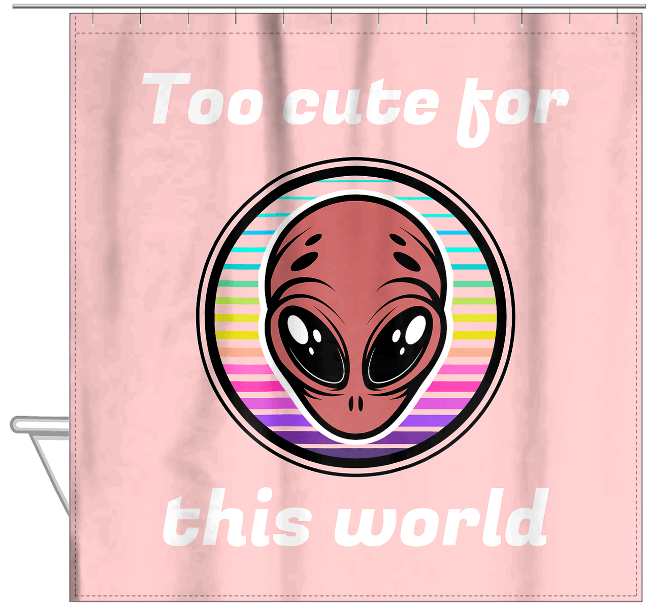 Personalized Aliens / UFO Shower Curtain - Too Cute For This World - Hanging View