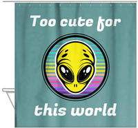 Thumbnail for Personalized Aliens / UFO Shower Curtain - Too Cute For This World - Hanging View