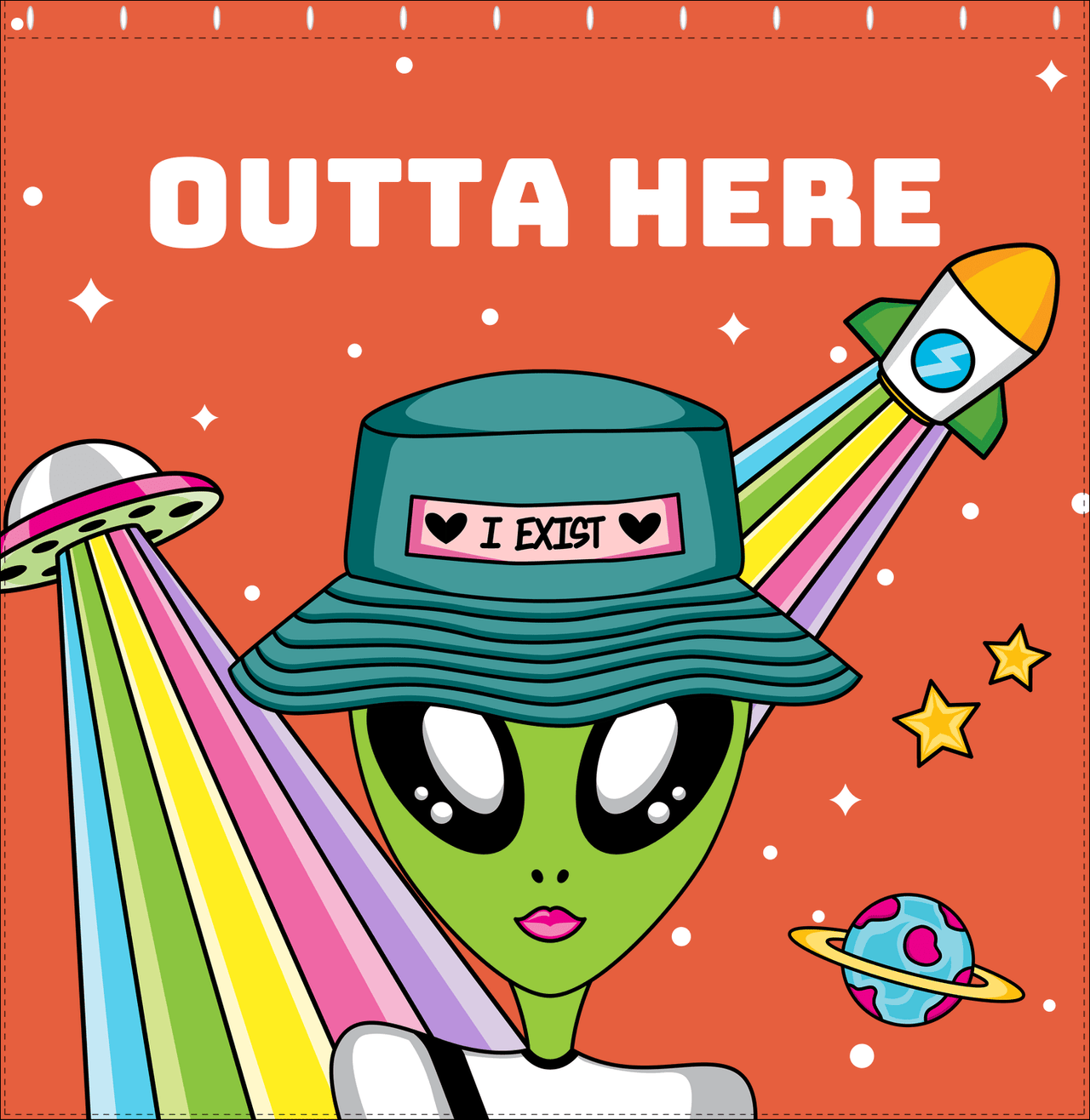 Personalized Aliens / UFO Shower Curtain - Outta Here - Decorate View