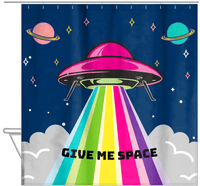 Thumbnail for Personalized Aliens / UFO Shower Curtain - Give Me Space - Hanging View