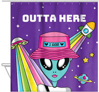 Thumbnail for Personalized Aliens / UFO Shower Curtain - Outta Here - Hanging View