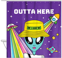 Thumbnail for Personalized Aliens / UFO Shower Curtain - Outta Here - Hanging View