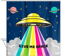 Thumbnail for Personalized Aliens / UFO Shower Curtain - Give Me Space - Hanging View