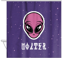 Thumbnail for Personalized Aliens / UFO Shower Curtain - Purple Background - Hanging View