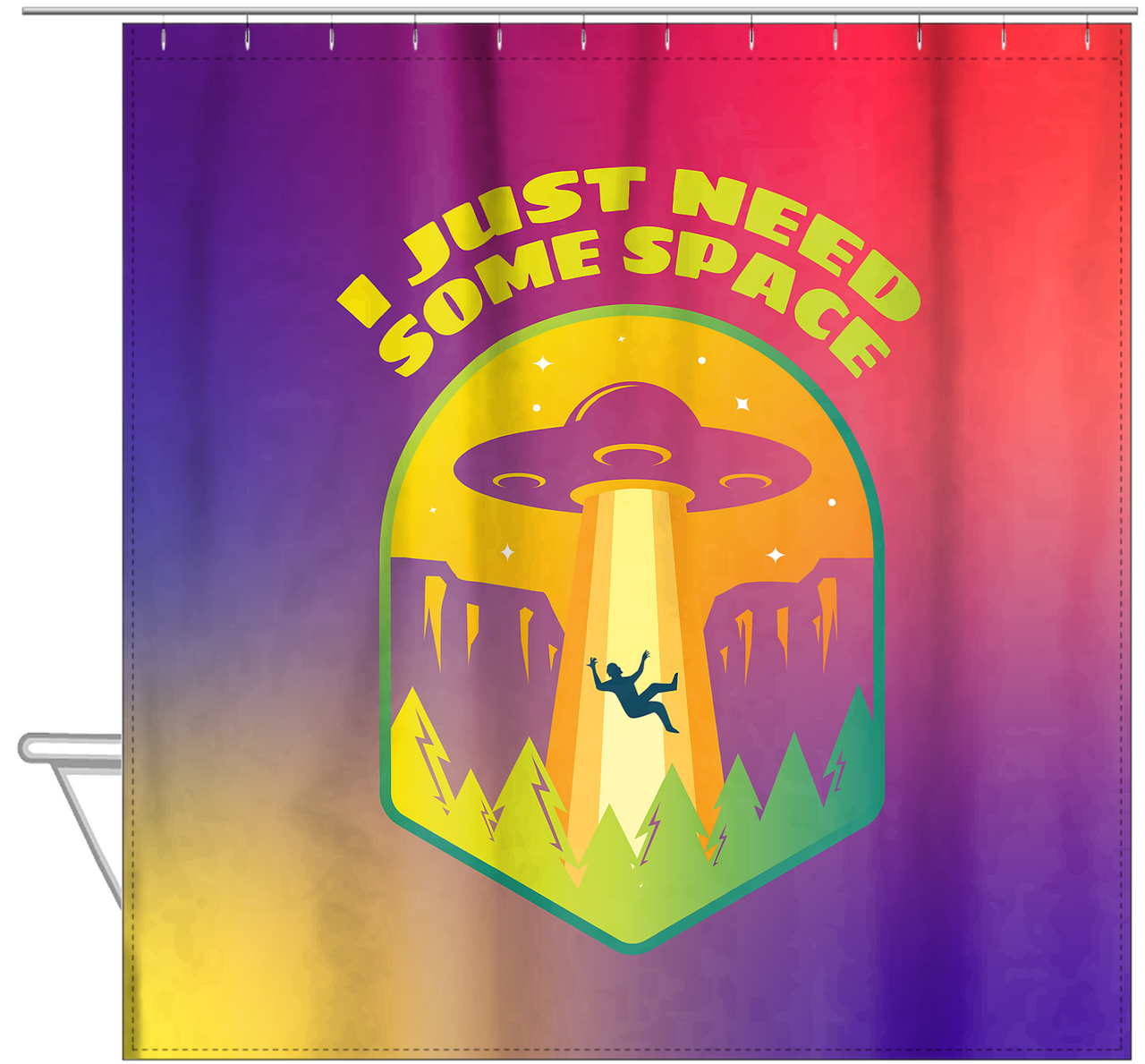 Aliens / UFO Shower Curtain - I Just Need Some Space - Hanging View