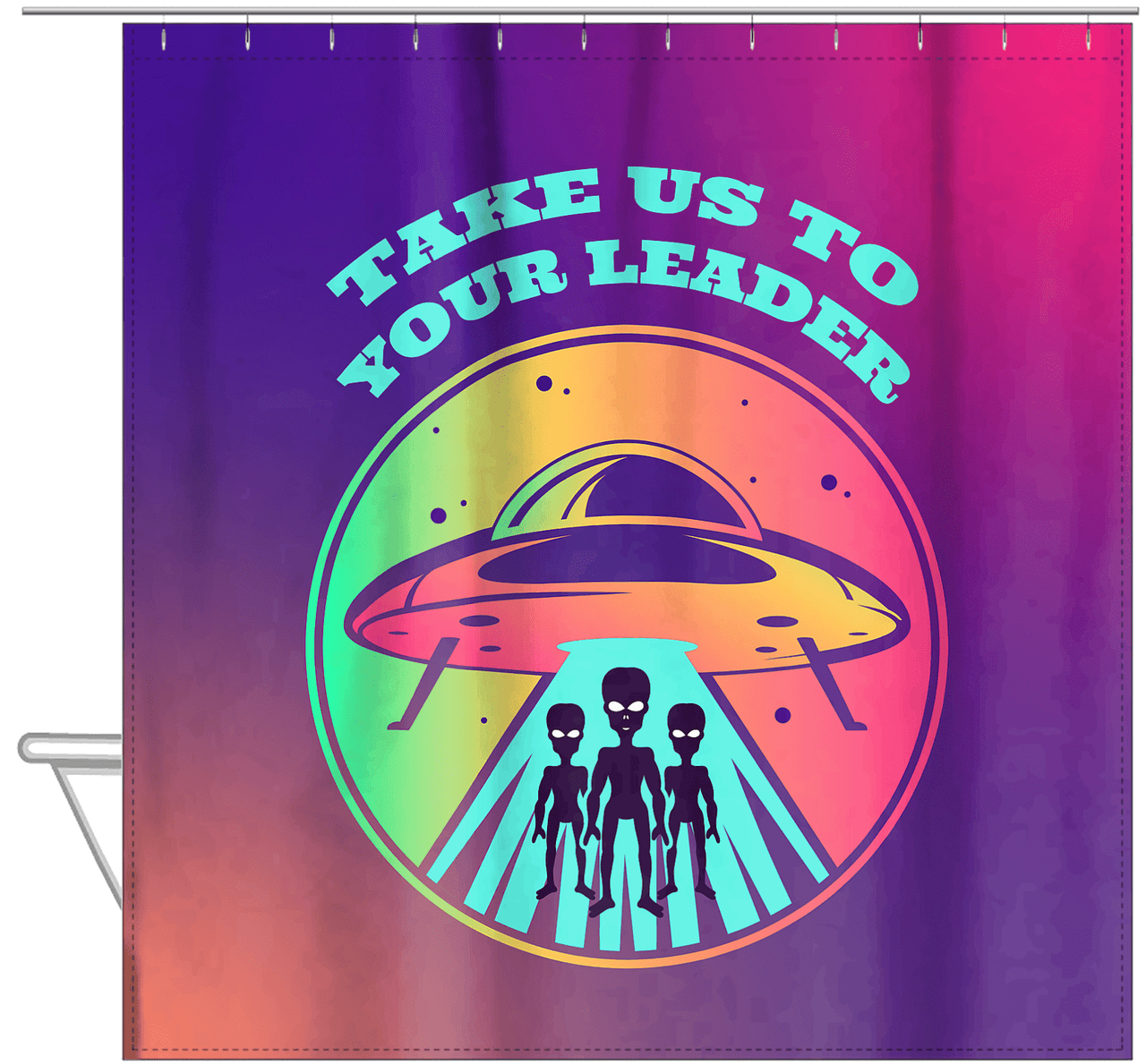 Aliens / UFO Shower Curtain - Take Us To Your Leader - Hanging View