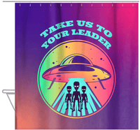 Thumbnail for Aliens / UFO Shower Curtain - Take Us To Your Leader - Hanging View