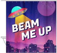 Thumbnail for Aliens / UFO Shower Curtain - Beam Me Up - Hanging View