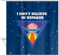 Thumbnail for Aliens / UFO Shower Curtain - I Don't Believe in Humans - Hanging View