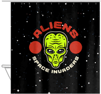 Thumbnail for Aliens / UFO Shower Curtain - Space Invaders - Hanging View