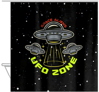 Thumbnail for Aliens / UFO Shower Curtain - UFO Zone - Hanging View