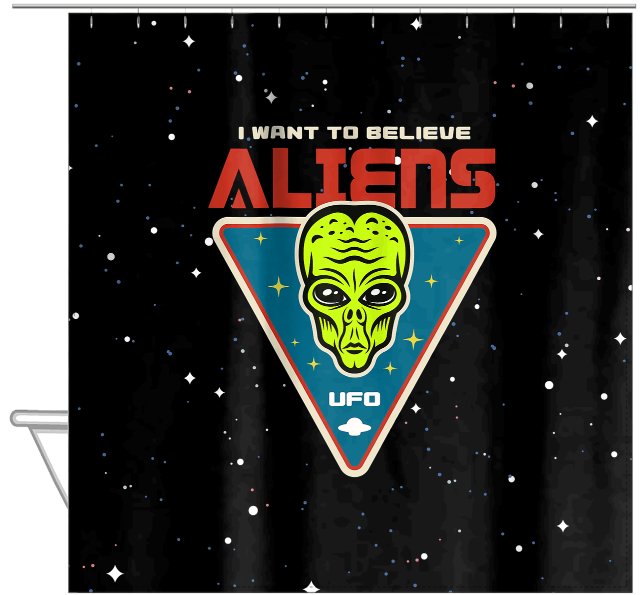 Aliens / UFO Shower Curtain - I Want To Believe - Hanging View