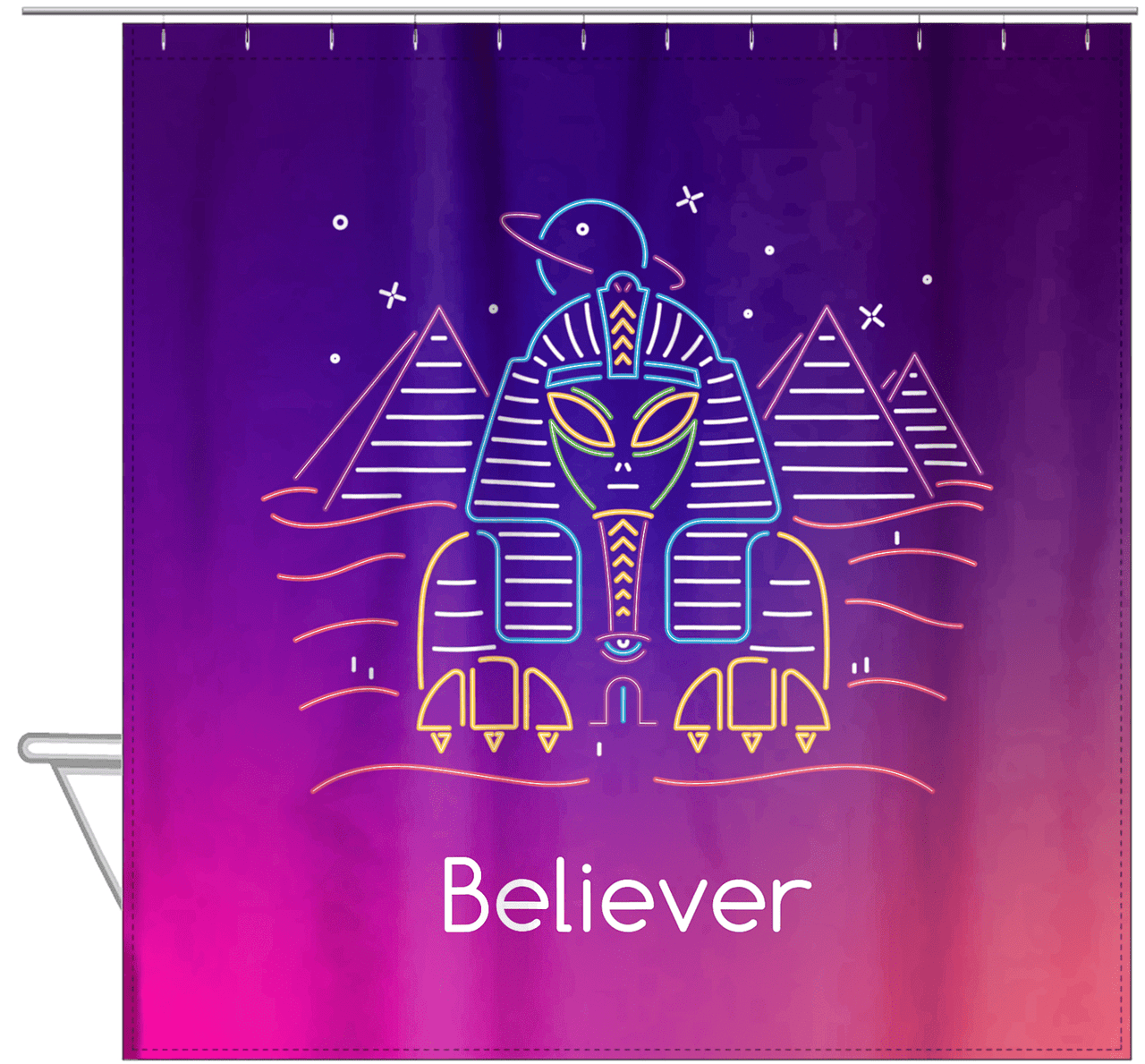 Aliens / UFO Shower Curtain - Sphinx - Hanging View