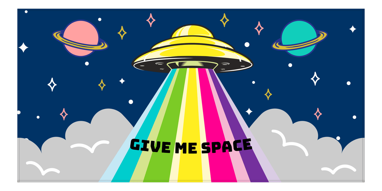 Personalized Aliens / UFO Beach Towel - Give Me Space - Front View
