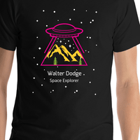 Thumbnail for Personalized Aliens / UFO T-Shirt - Black - Mountains - Shirt Close-Up View