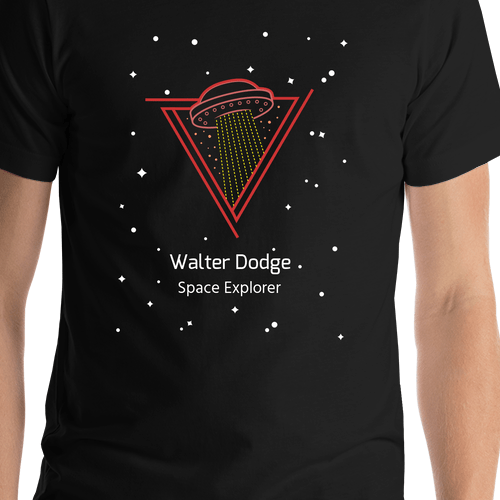 Personalized Aliens / UFO T-Shirt - Black - Stars - Shirt Close-Up View