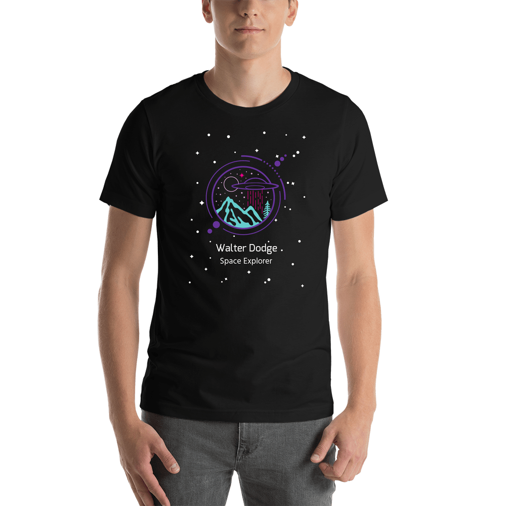 Personalized Aliens / UFO T-Shirt - Black - Night Sky - Shirt View