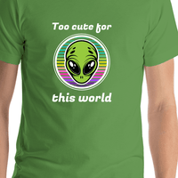 Thumbnail for Personalized Aliens / UFO T-Shirt - Leaf Green - Too Cute For This World - Shirt Close-Up View