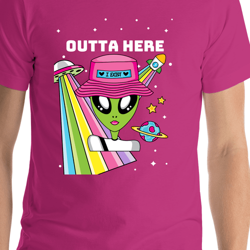 Personalized Aliens / UFO T-Shirt - Pink - Outta Here - Shirt Close-Up View