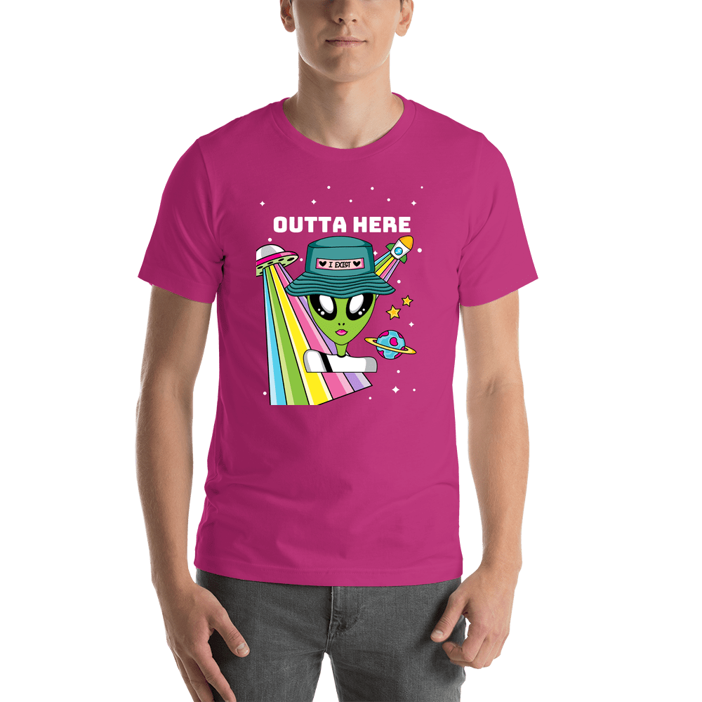 Personalized Aliens / UFO T-Shirt - Pink - Outta Here - Shirt View