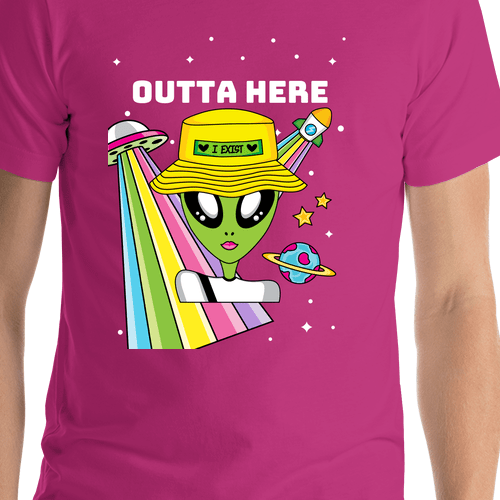 Personalized Aliens / UFO T-Shirt - Pink - Outta Here - Shirt Close-Up View