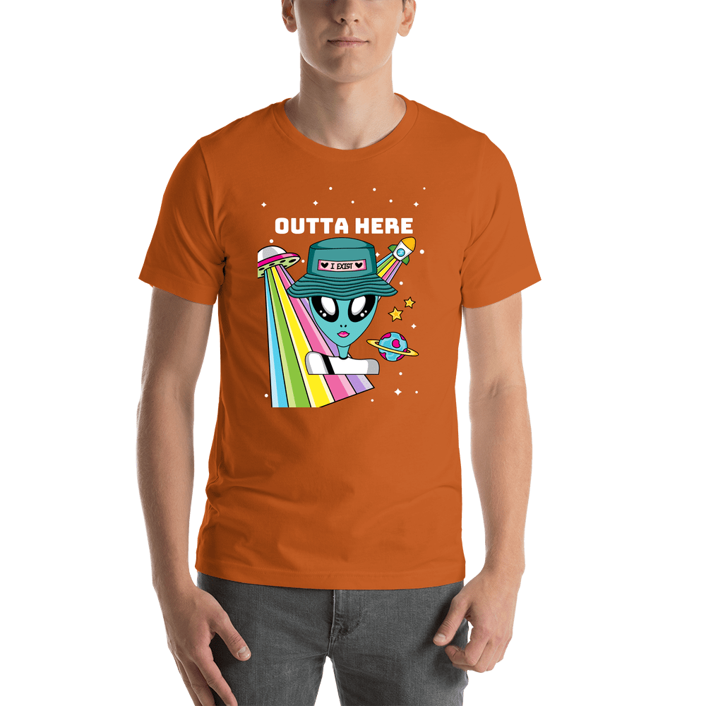 Personalized Aliens / UFO T-Shirt - Orange - Outta Here - Shirt View