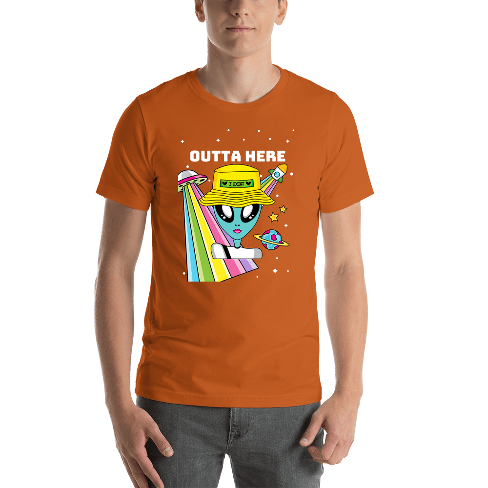 Personalized Aliens / UFO T-Shirt - Orange - Outta Here - Shirt View
