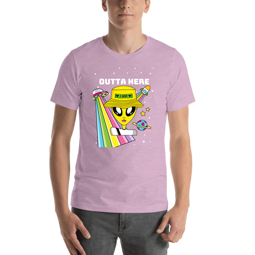 Personalized Aliens / UFO T-Shirt - Lilac - Outta Here - Shirt View