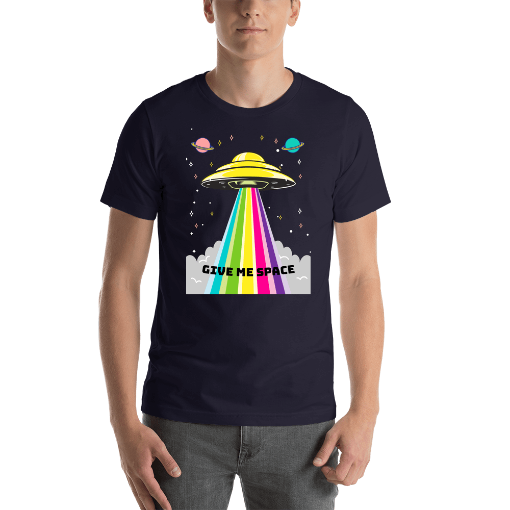 Personalized Aliens / UFO T-Shirt - Navy - Give Me Space - Shirt View