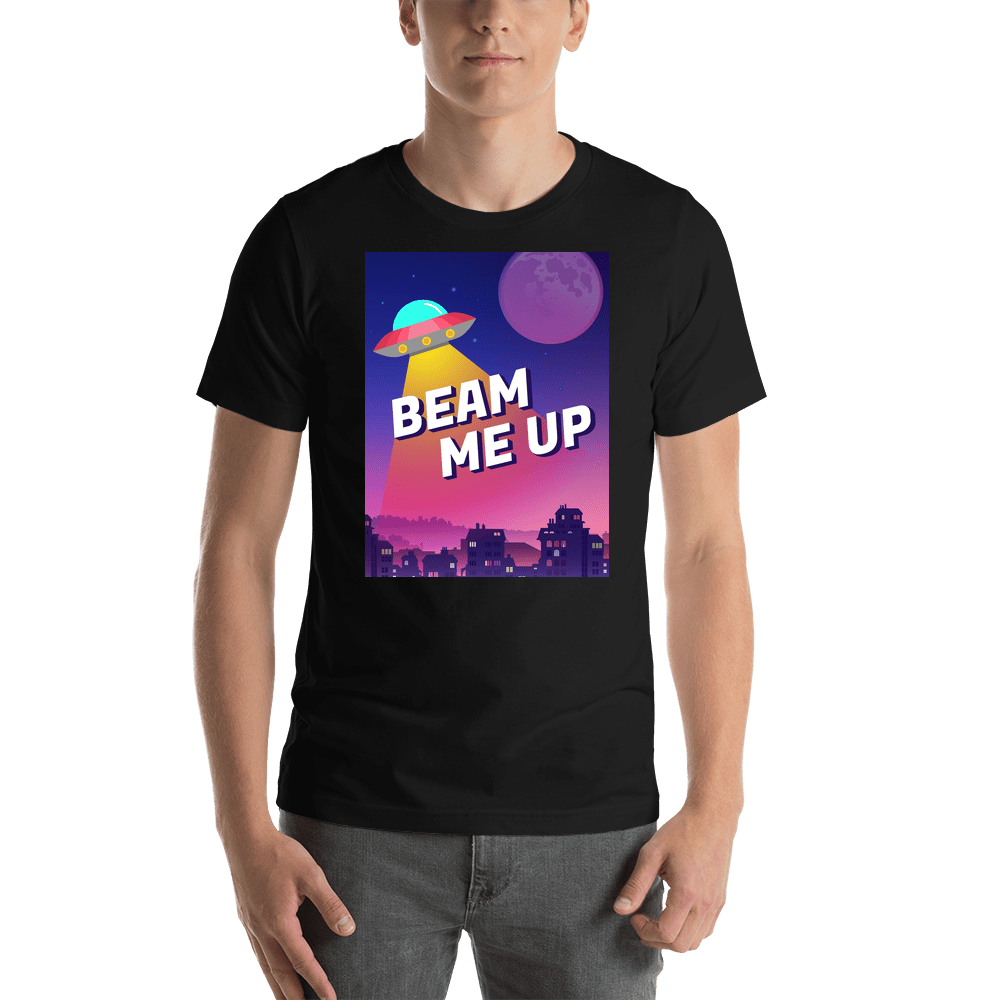 Aliens / UFO T-Shirt - Black - Beam Me Up - Shirt View
