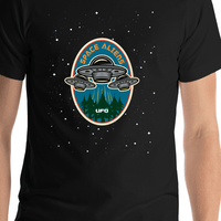 Thumbnail for Aliens / UFO T-Shirt - Black - Space Aliens - Shirt Close-Up View