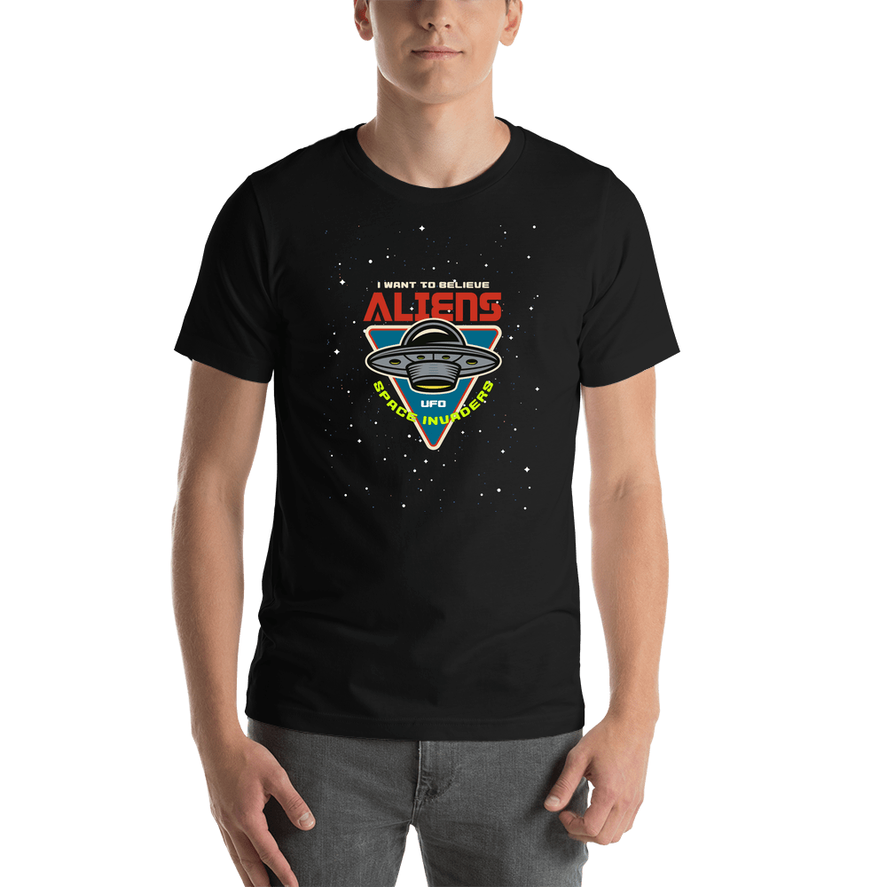 Aliens / UFO T-Shirt - Black - I Want To Believe - Shirt View