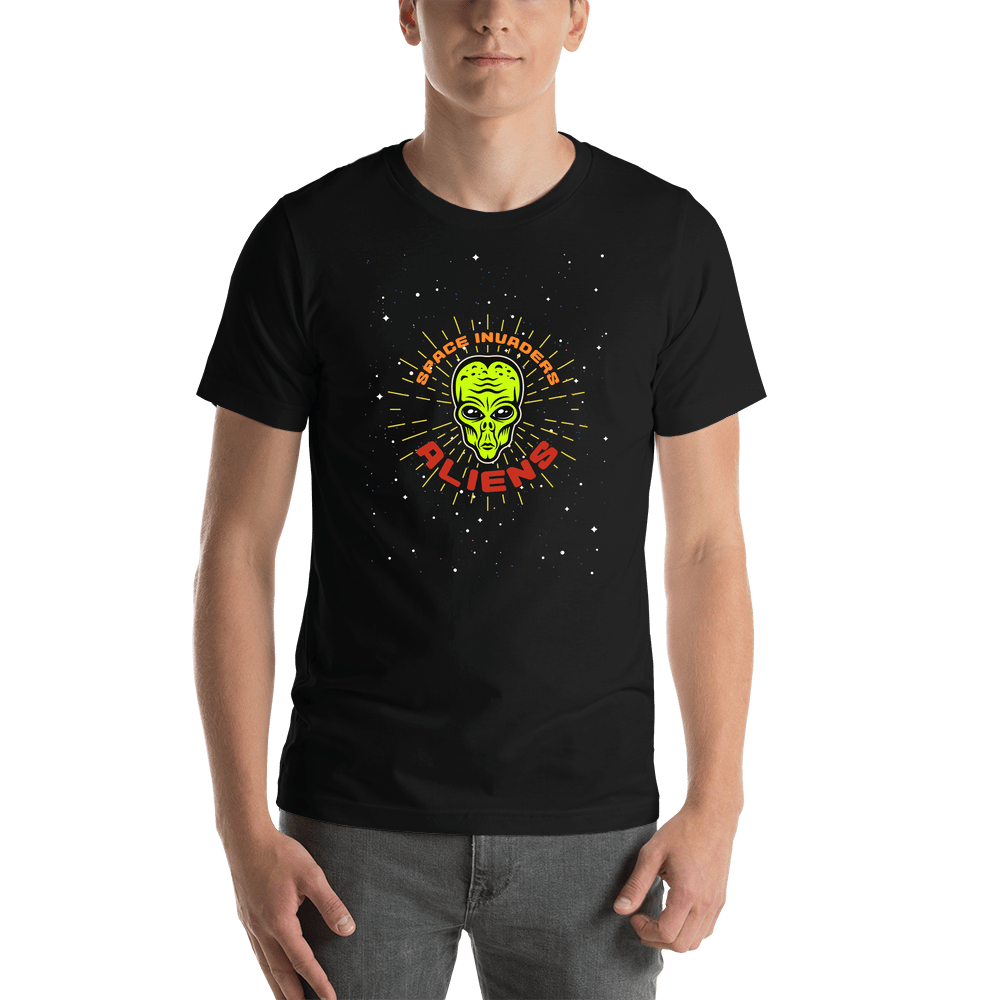 Aliens / UFO T-Shirt - Black - Space Invaders - Shirt View