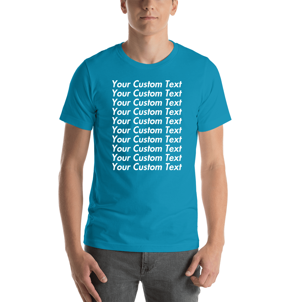 Personalized All Over Text T-Shirt - Aqua - Your Custom Text - Shirt View