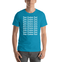 Thumbnail for Personalized All Over Text T-Shirt - Aqua - Your Custom Text - Shirt View